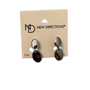 New Directions Women’s Shiny Silver 2 Tiered Clip-On Earrings NWT